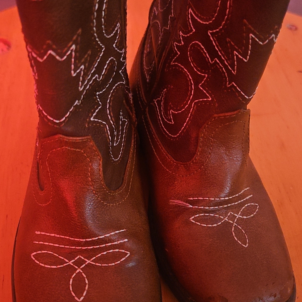Brown Cowboy Boots with White Stitching